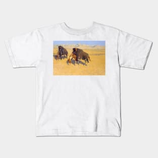 Indians Simulating Buffalo by Frederic Remington Kids T-Shirt